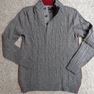 Men's Foxcroft Merino Wool High Neck Button Front Cable Knit Sweater - Grey, M